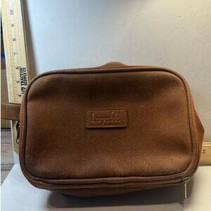Karl Lagerfeld Women's Leather Zip Toiletry Bag Dopp Kit Brown Light Wear